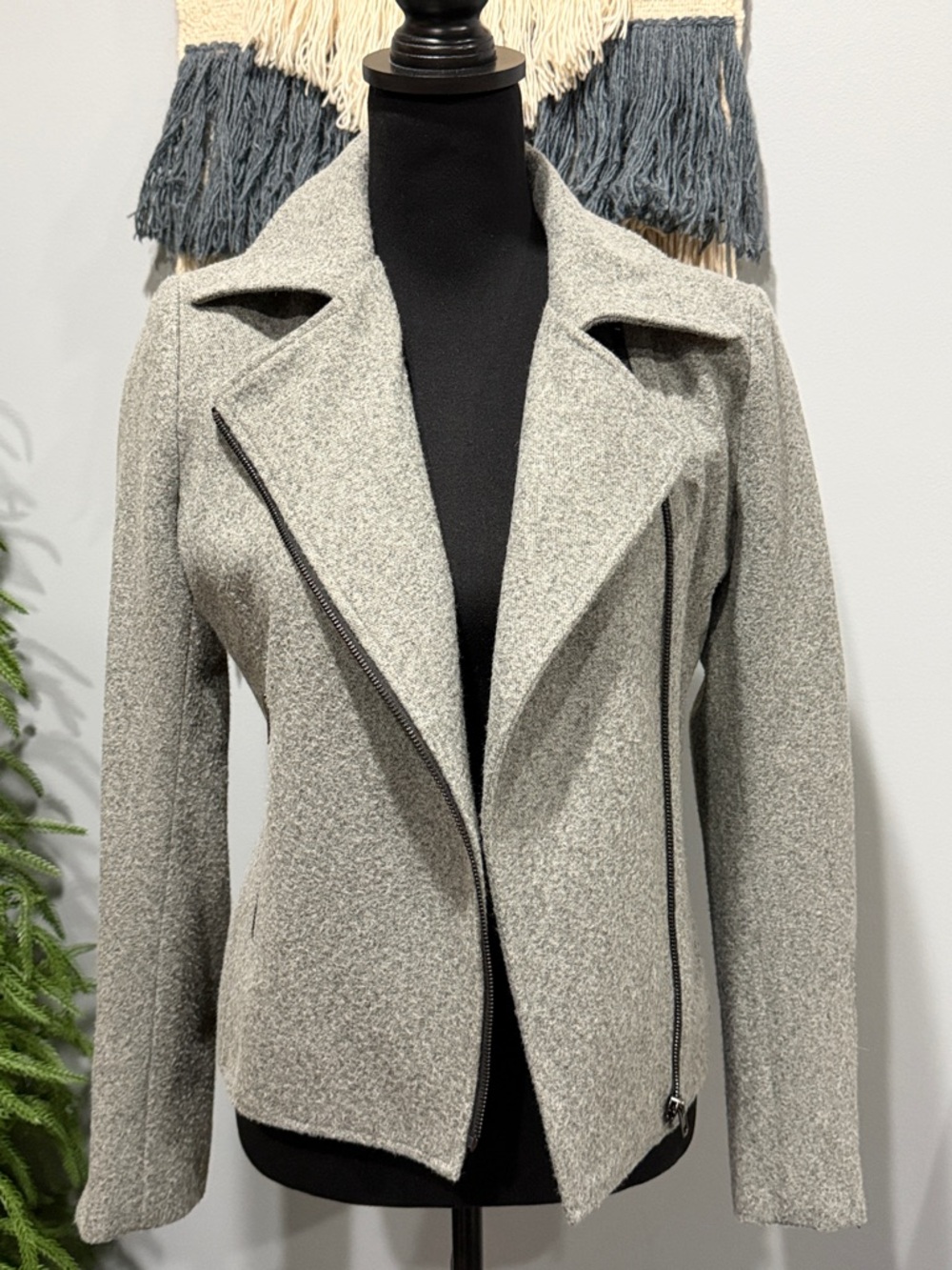 James Jeans Gray Moto Jacket Small Asymmetrical Zip Knit Coat